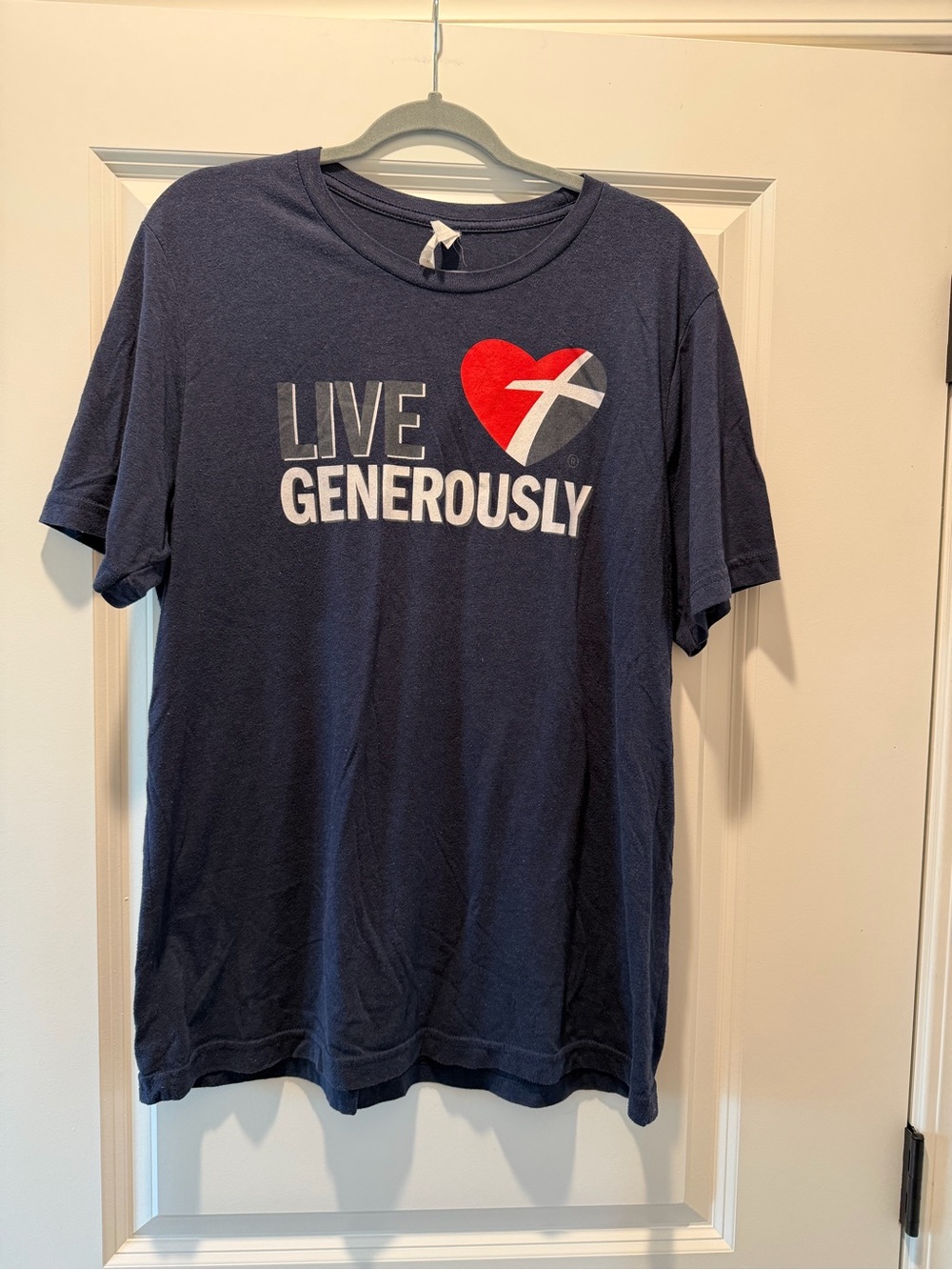 Bella Canvas Navy Short-Sleeve "Live Generously" Graphic Tee with Red Heart